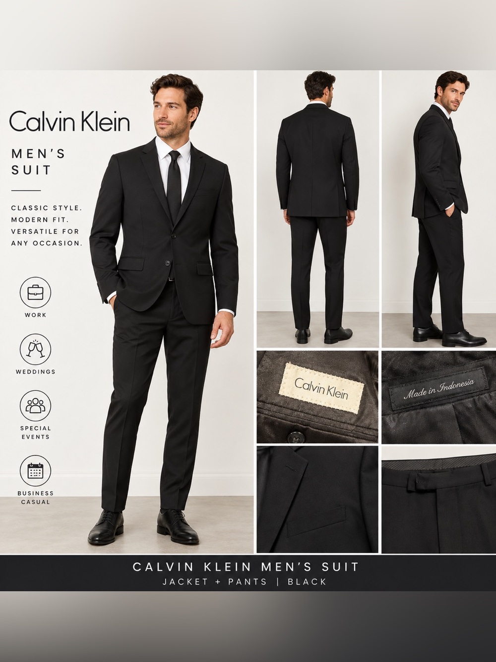 Calvin Klein Men’s Black Two-Piece Tailored Suit